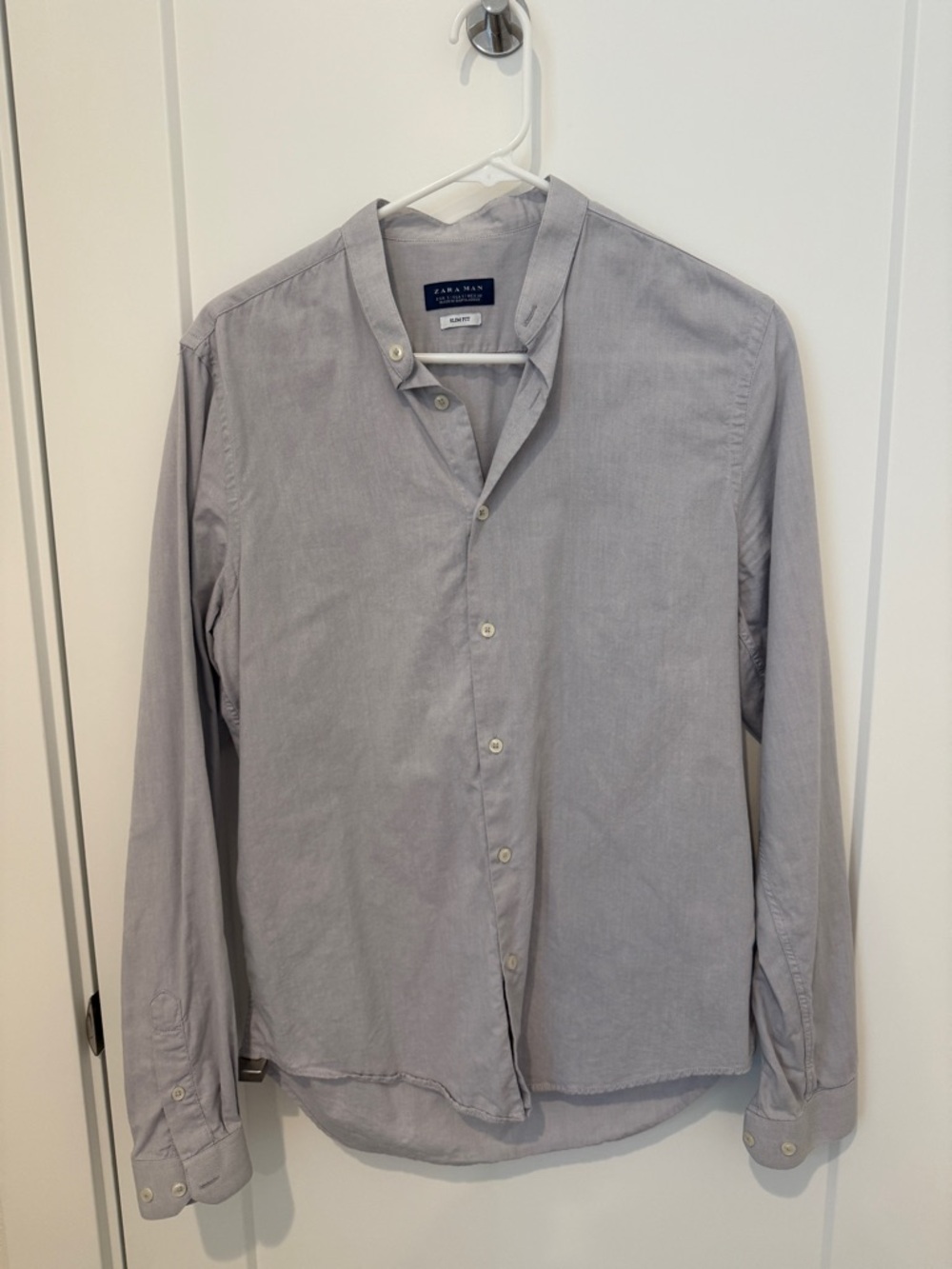 Zara Men's Light Gray Band-Collar Shirt Jacket